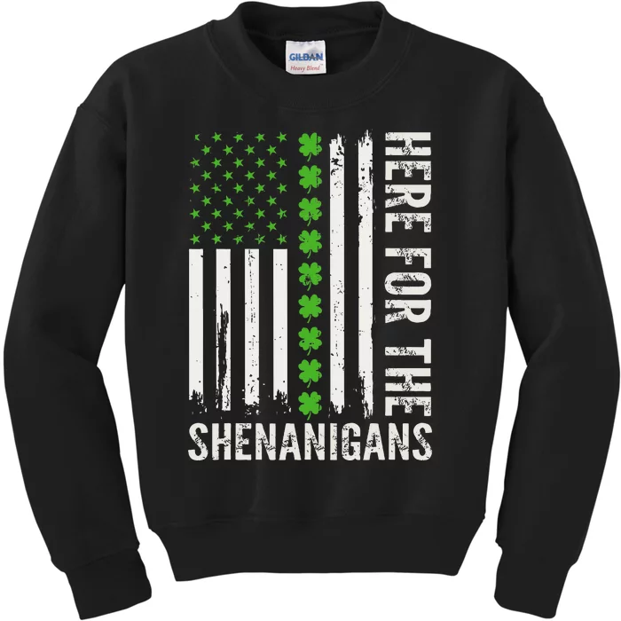 St Patricks Day Here For The Shenanigans St Patricks Day Kids Sweatshirt