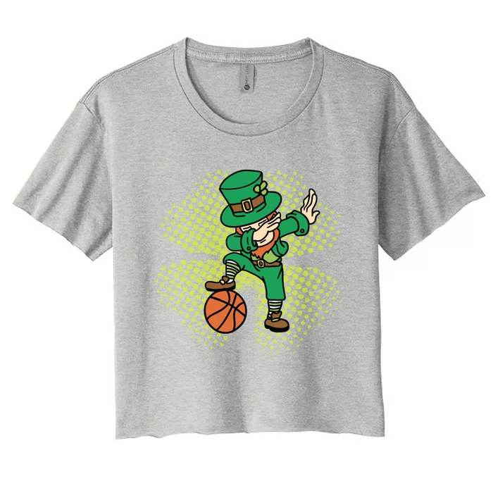 St Patricks Day Dabbing Leprechaun Lucky Clover Basketball Gift Women's Crop Top Tee