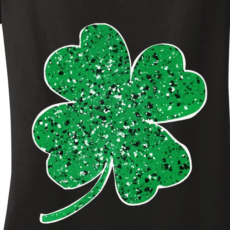 Saint Patrick's Day Shamrock Leopard Clover Green Women's V-Neck T-Shirt