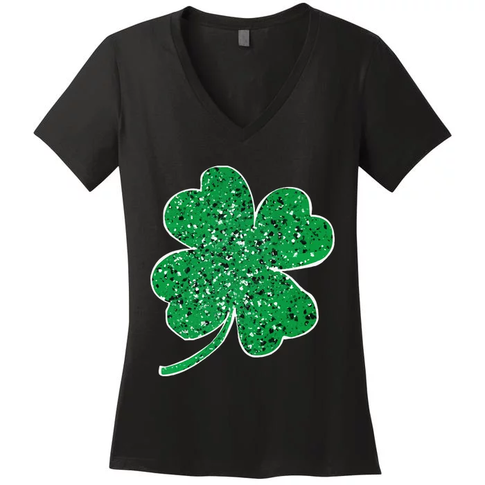 Saint Patrick's Day Shamrock Leopard Clover Green Women's V-Neck T-Shirt