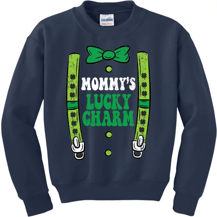 St Patricks Day Boy Mommys Lucky Charm Suspender Kids Sweatshirt