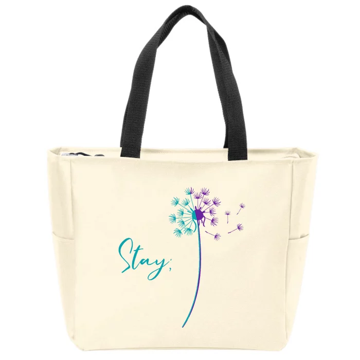 Suicide Prevention Dandelion Teal and Purple Stay Semicolon Zip Tote Bag