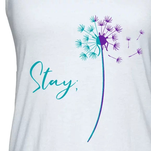 Suicide Prevention Dandelion Teal and Purple Stay Semicolon Ladies Essential Flowy Tank