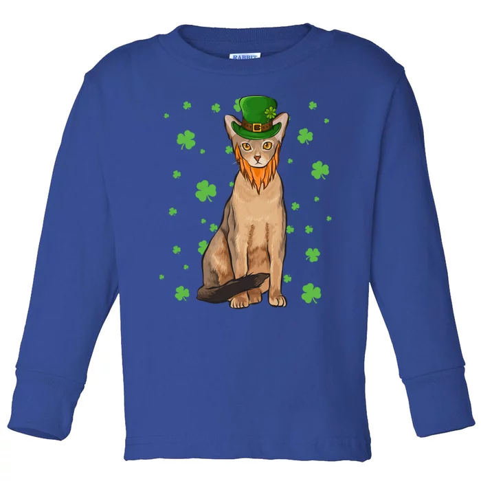 St Patricks Day Abyssinian Cat Shamrock Gift Toddler Long Sleeve Shirt