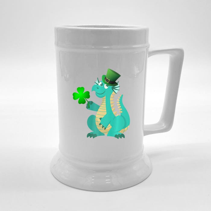 Saint Patricks Day Dragon Green Four Leaf Clover Leprechaun Front & Back Beer Stein