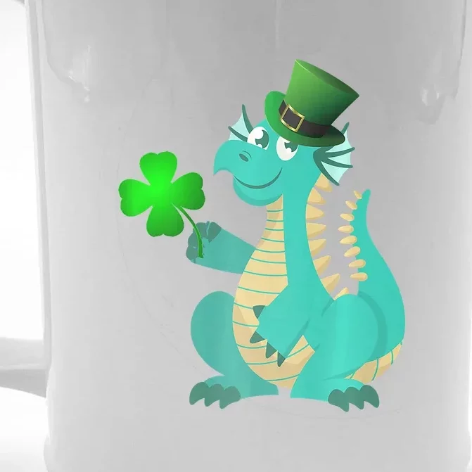 Saint Patricks Day Dragon Green Four Leaf Clover Leprechaun Front & Back Beer Stein