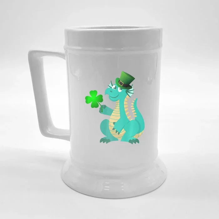 Saint Patricks Day Dragon Green Four Leaf Clover Leprechaun Front & Back Beer Stein