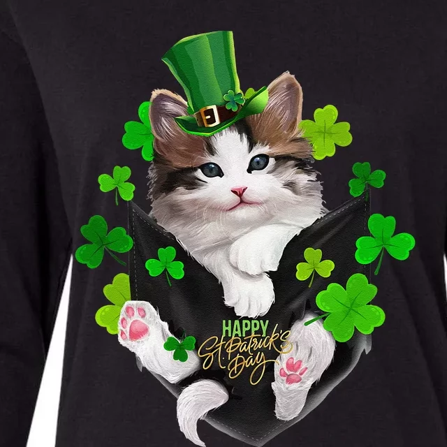 St Patrick's Day Irish Saint Patrick's Shamrock Happy Cat Womens Cotton Relaxed Long Sleeve T-Shirt