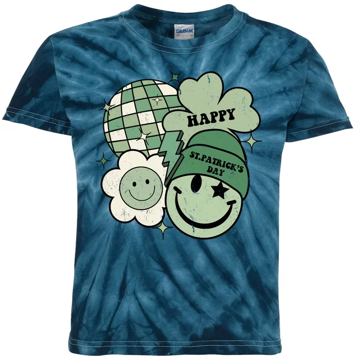 St Patricks Day Retro Smile Disco Party Kids Tie-Dye T-Shirt