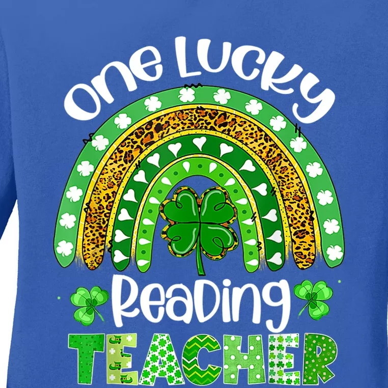 St Patrick's Day One Lucky Reading Teacher Rainbow Shamrock Cool Gift Ladies Long Sleeve Shirt