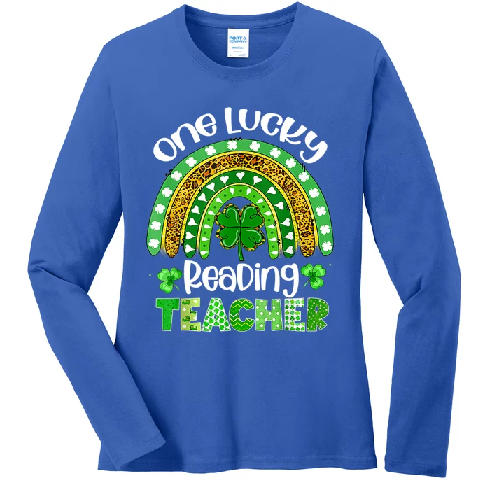 St Patrick's Day One Lucky Reading Teacher Rainbow Shamrock Cool Gift Ladies Long Sleeve Shirt