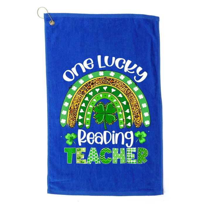 St Patrick's Day One Lucky Reading Teacher Rainbow Shamrock Cool Gift Platinum Collection Golf Towel