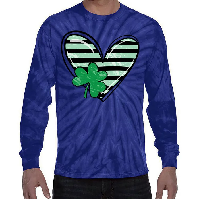 St Patrick's Day Clover Heart Holiday Tie-Dye Long Sleeve Shirt