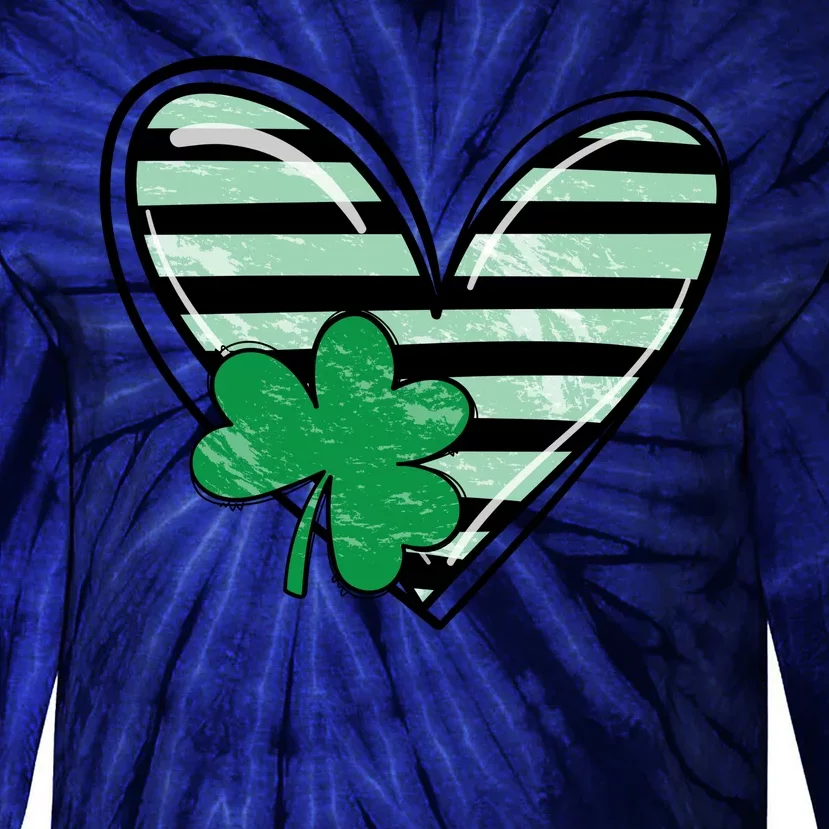 St Patrick's Day Clover Heart Holiday Tie-Dye Long Sleeve Shirt