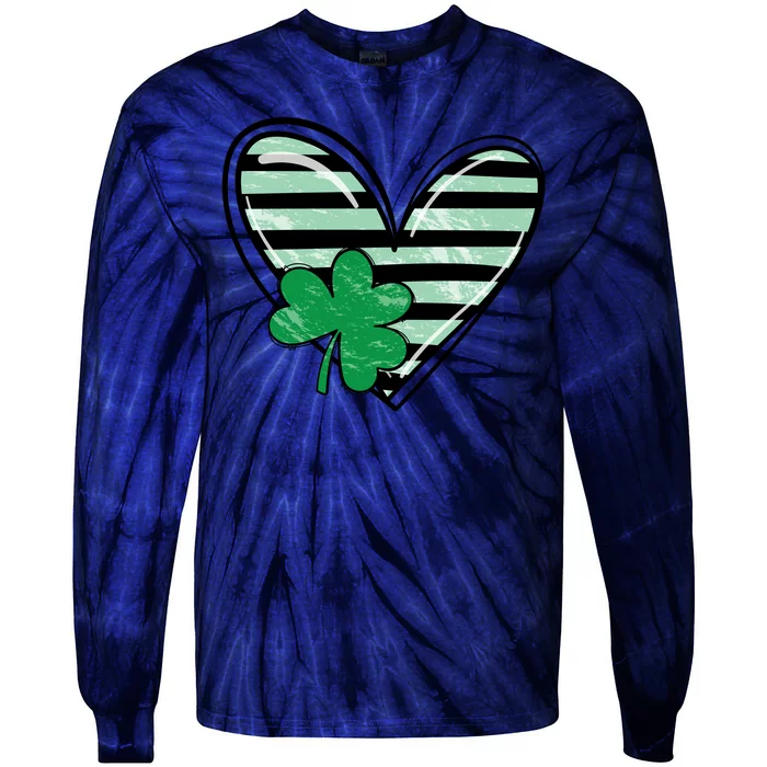 St Patrick's Day Clover Heart Holiday Tie-Dye Long Sleeve Shirt