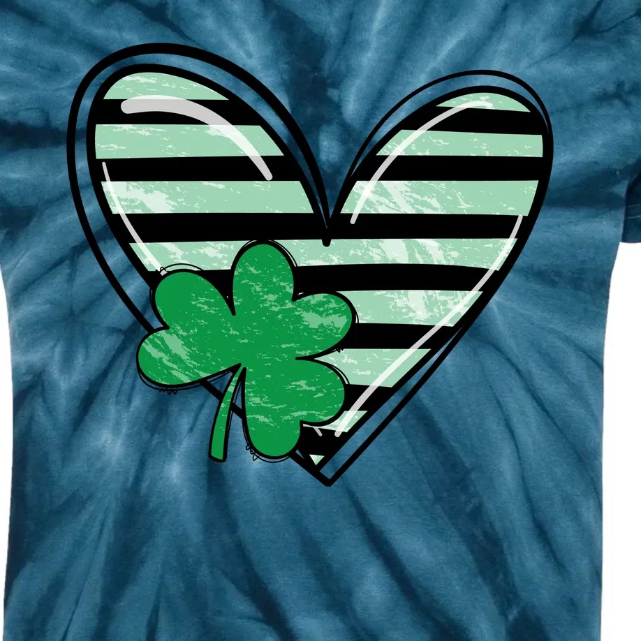 St Patrick's Day Clover Heart Holiday Kids Tie-Dye T-Shirt