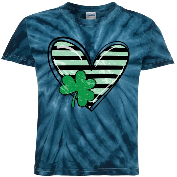 St Patrick's Day Clover Heart Holiday Kids Tie-Dye T-Shirt