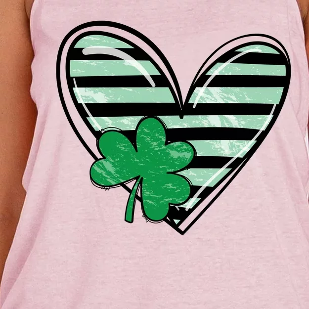 St Patrick's Day Clover Heart Holiday Women's Knotted Racerback Tank