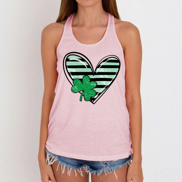 St Patrick's Day Clover Heart Holiday Women's Knotted Racerback Tank