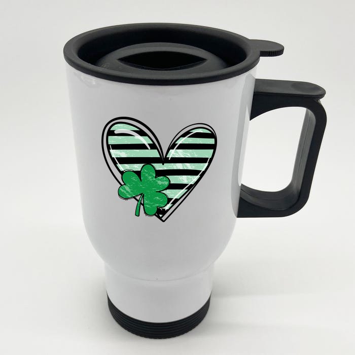 St Patrick's Day Clover Heart Holiday Front & Back Stainless Steel Travel Mug