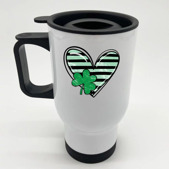 St Patrick's Day Clover Heart Holiday Front & Back Stainless Steel Travel Mug