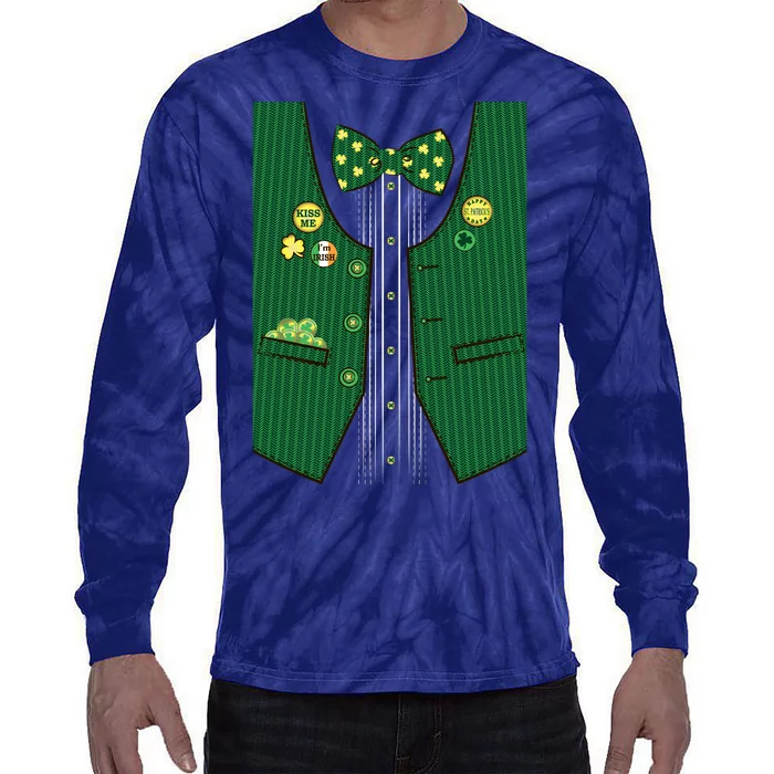 St Patricks Day Lucky Shamrock Vest Costume Tie-Dye Long Sleeve Shirt