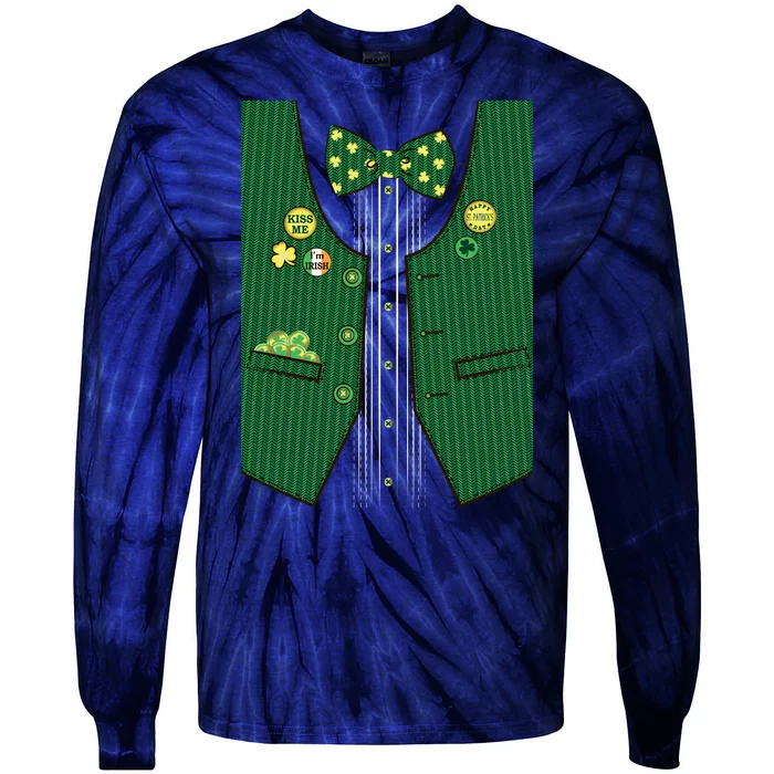 St Patricks Day Lucky Shamrock Vest Costume Tie-Dye Long Sleeve Shirt