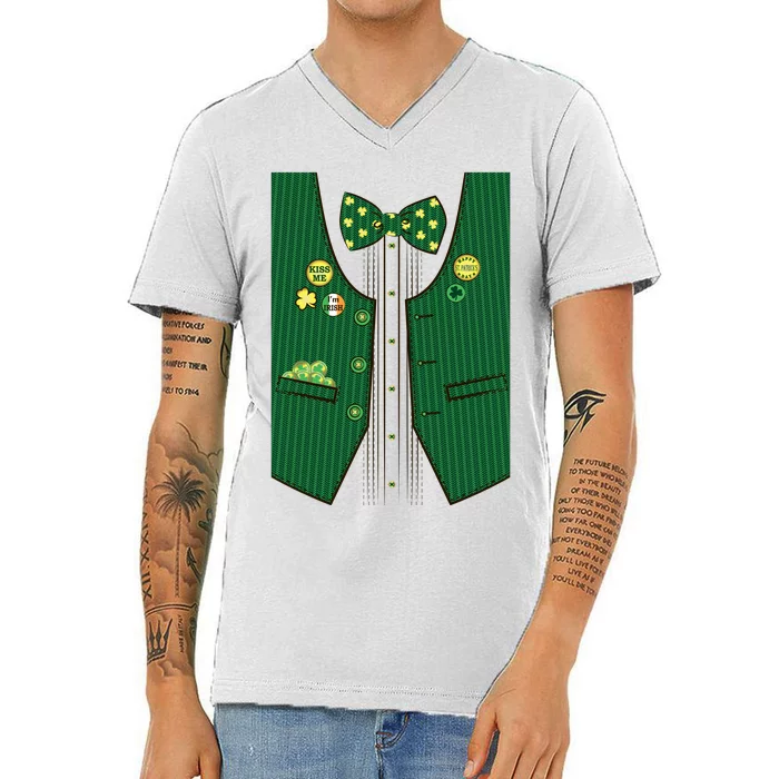 St Patricks Day Lucky Shamrock Vest Costume V-Neck T-Shirt