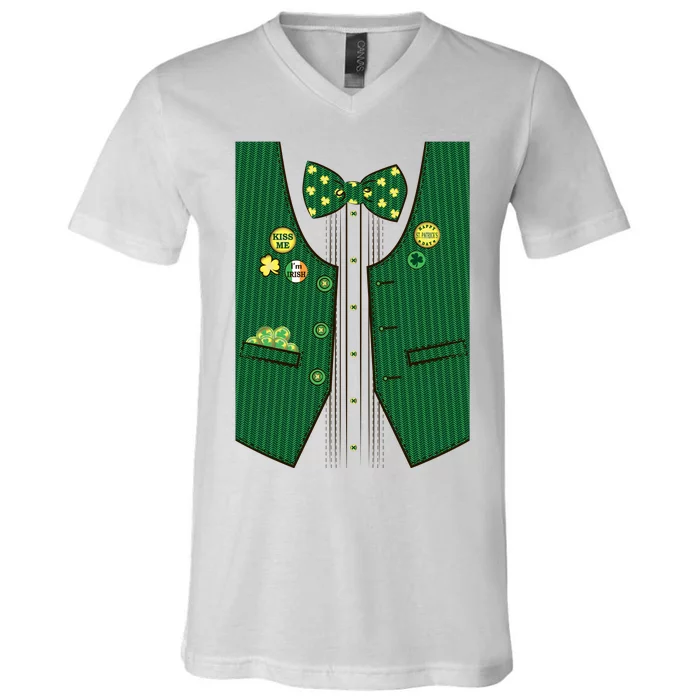 St Patricks Day Lucky Shamrock Vest Costume V-Neck T-Shirt