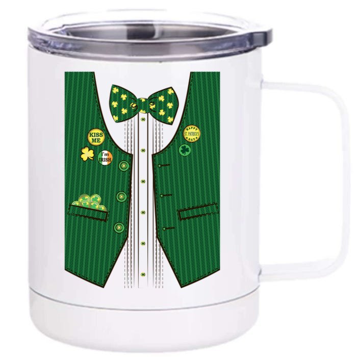 St Patricks Day Lucky Shamrock Vest Costume Front & Back 12oz Stainless Steel Tumbler Cup