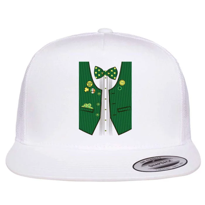 St Patricks Day Lucky Shamrock Vest Costume Flat Bill Trucker Hat