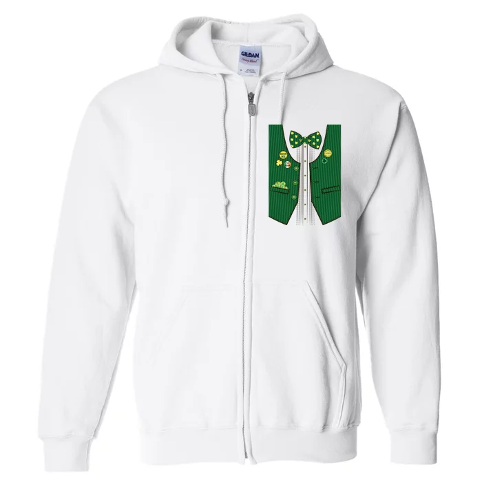 St Patricks Day Lucky Shamrock Vest Costume Full Zip Hoodie