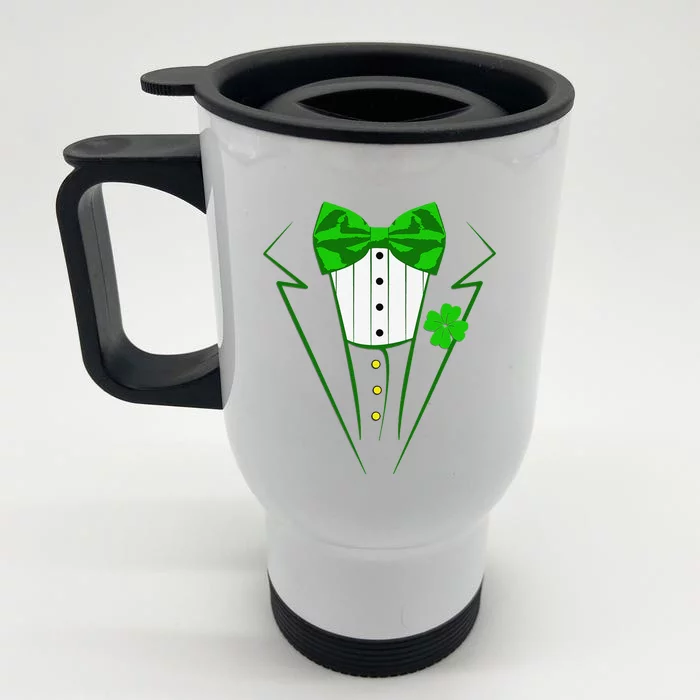 Saint Patrick's Day Suit Tuxedo Costume Design Party Outfit Front & Back Stainless Steel Travel Mug