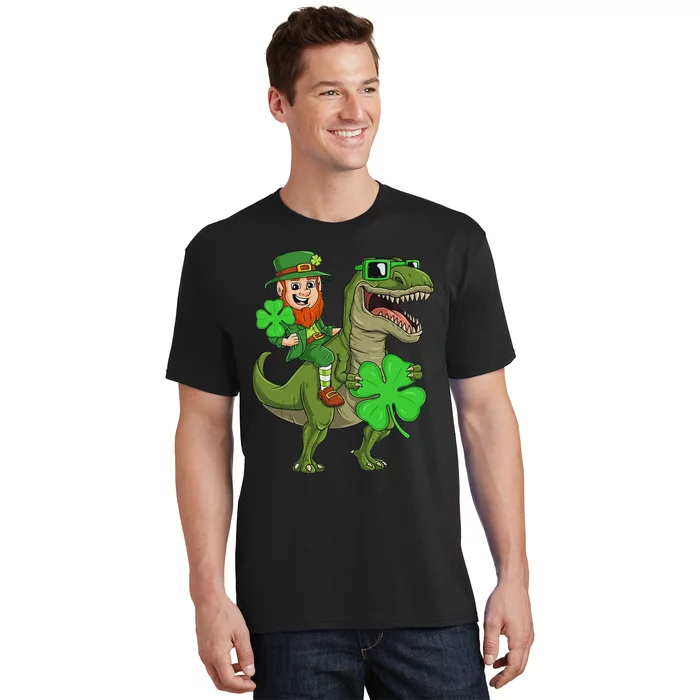 St Patricks Day Leprechaun Riding T Rex Funny Dino T-Shirt