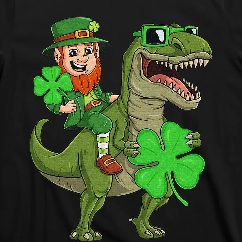 St Patricks Day Leprechaun Riding T Rex Funny Dino T-Shirt