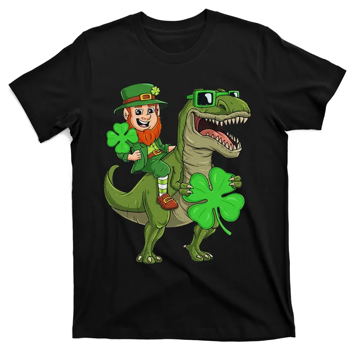 St Patricks Day Leprechaun Riding T Rex Funny Dino T-Shirt