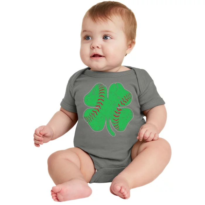 St Patrick's Day Baseball Catcher Pitcher Shamrock Baby Bodysuit