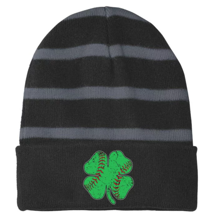 St Patrick's Day Baseball Catcher Pitcher Shamrock Striped Beanie with Solid Band