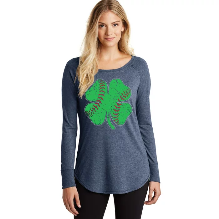 St Patrick's Day Baseball Catcher Pitcher Shamrock Women's Perfect Tri Tunic Long Sleeve Shirt