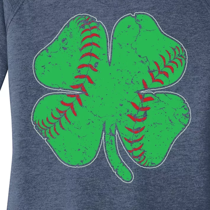 St Patrick's Day Baseball Catcher Pitcher Shamrock Women's Perfect Tri Tunic Long Sleeve Shirt