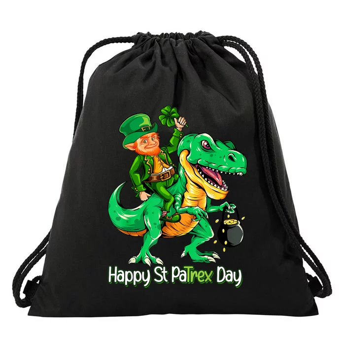 St Patricks Day Leprechaun Riding Dinosaur Gift Drawstring Bag