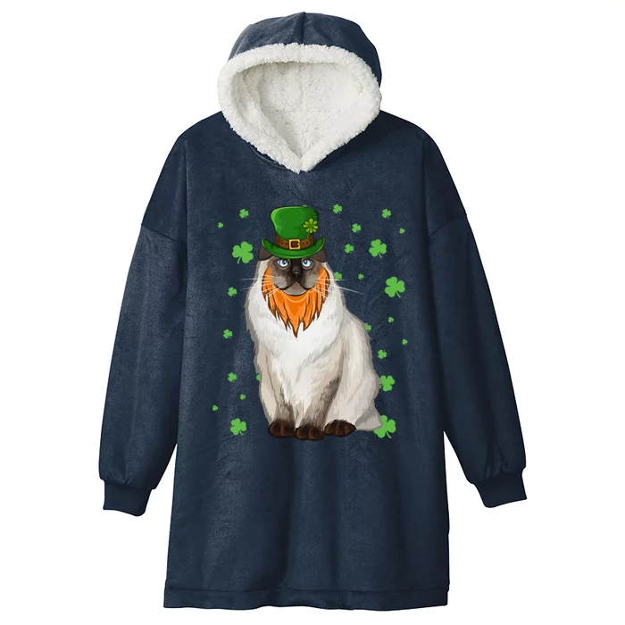 St Patricks Day Bir Cat Shamrock Gift Hooded Wearable Blanket