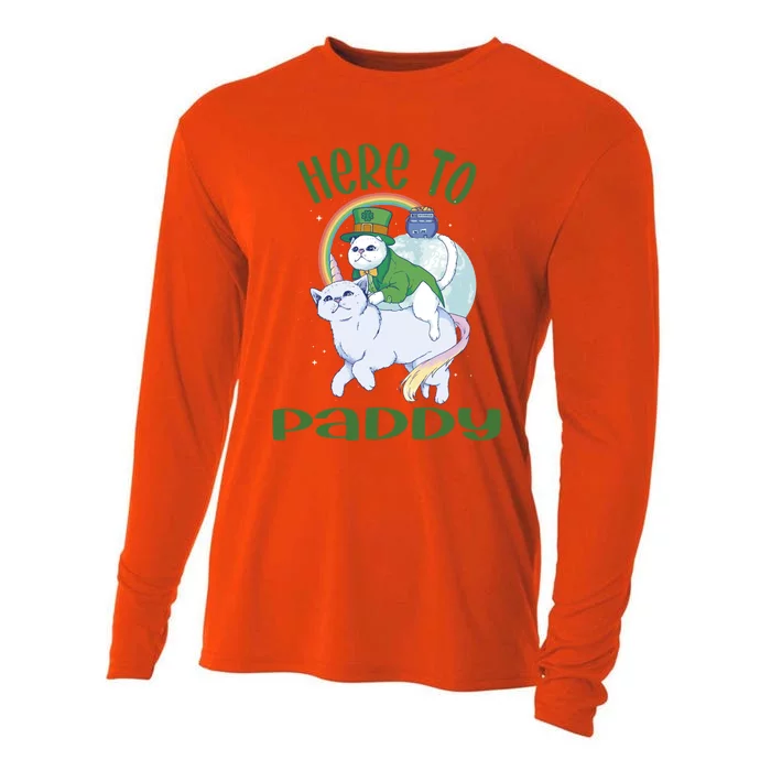 St Patrick's Day Irish Unicorn Leprechaun Cat Here To Paddy Gift Cooling Performance Long Sleeve Crew