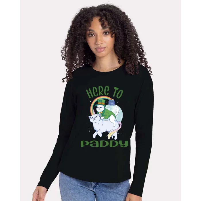 St Patrick's Day Irish Unicorn Leprechaun Cat Here To Paddy Gift Womens Cotton Relaxed Long Sleeve T-Shirt