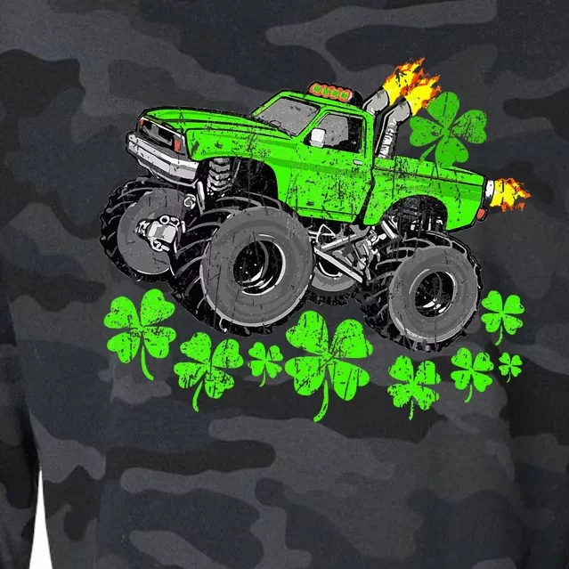 St Patricks Day Lucky Monster Truck Cropped Pullover Crew