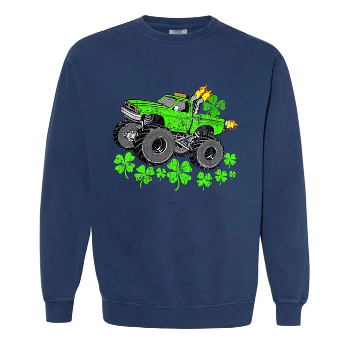 St Patricks Day Lucky Monster Truck Garment-Dyed Sweatshirt