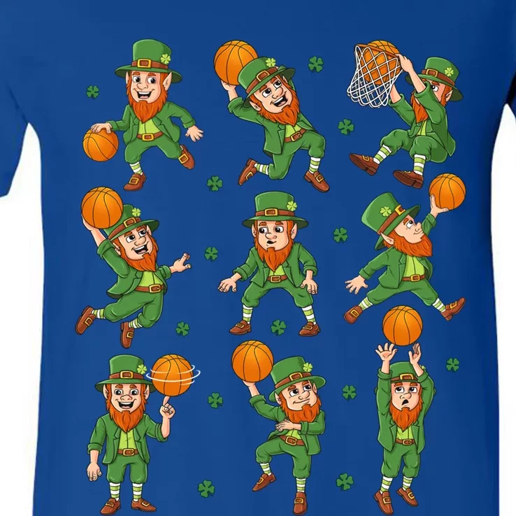 St Patricks Day Leprechaun Basketball Player Gift V-Neck T-Shirt