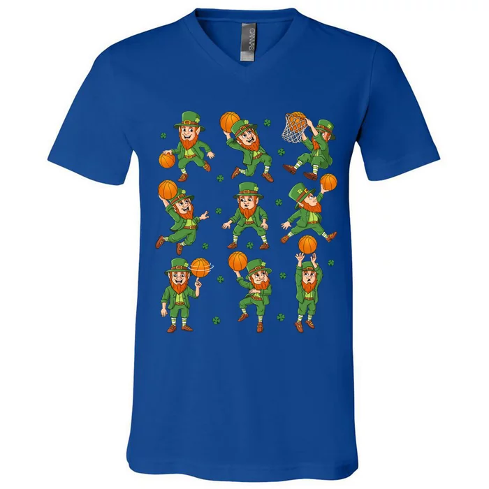 St Patricks Day Leprechaun Basketball Player Gift V-Neck T-Shirt