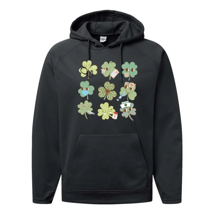 St. Patricks Day Nurse Shamrock Performance Fleece Hoodie