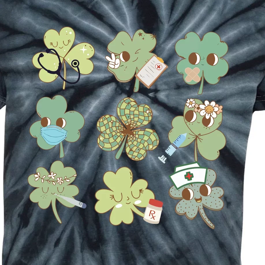 St. Patricks Day Nurse Shamrock Kids Tie-Dye T-Shirt